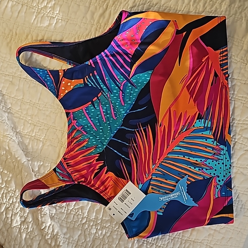 Skinnydippers Miraclesuit Swimsuit Top Tropical Design Size Large NWT - Picture 8 of 8